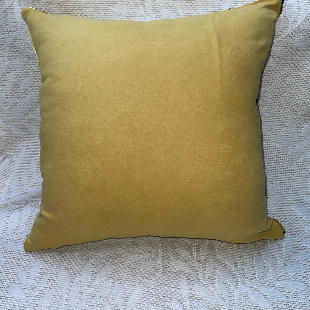 Floral white and Gold Sequin Pillow with Script